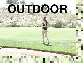 Sexy chick Meghan strips outdoors and walks nude in the park