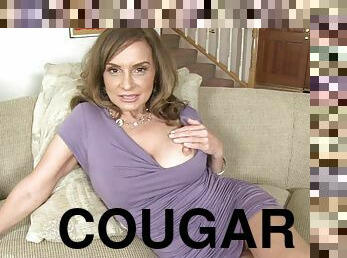 Kinky cougar with big tits licking and sucking a stranger's cock
