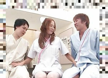 Adorable Japanese nurse sucks dicks