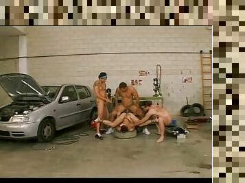 Girl in the garage services multiple men