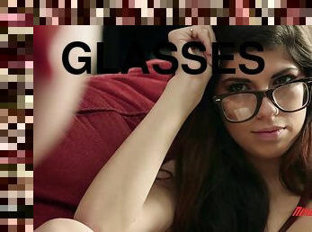 A cute, nerdy girl with glasses gets fucked in the library