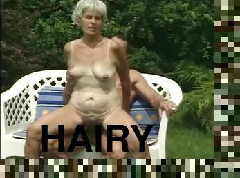 Hairy bush granny fucked in the grass