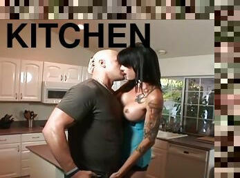 Lewd tranny Morgan Bailey gets fucked in all positions in the kitchen