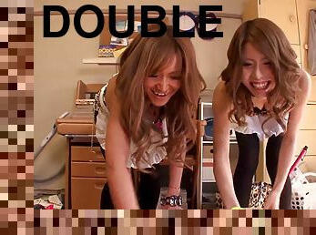 Hot double blowjob by two Japanese twins