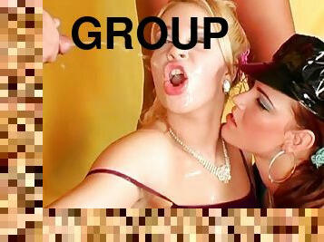 Two girls and two guys have a golden shower foursome