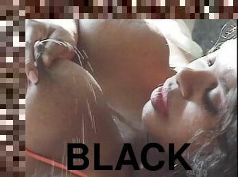 A lactating black lady fucking a white man with a nice cock