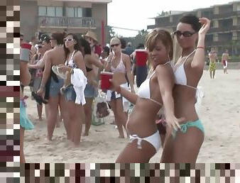 Some hot chicks show their nice bodies at a beach party