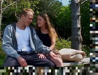 Sex on a bench outdoors with a hot teen in a lovely skirt