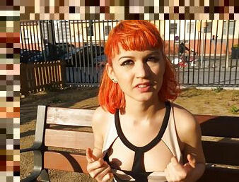 Cute, skinny girl with bright orange hair enjoying some cock