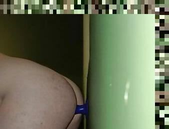 young chubby amateur arched ass on didlo against the wall