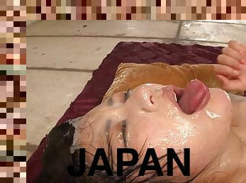 Huge messy bukkake finish for a cute Japanese whore