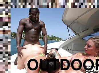 BBC stud & Dani Valentina & Natalie Brooke - outdoor interracial threesome on boat