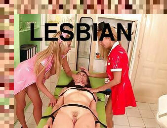 Clara, Samantha and Lexi toy pussies in lesbian bondage scene