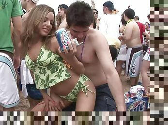 Randy babes gyrating in bikini at the outdoor beach party