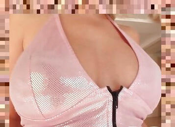 Sexy slut strips from pink outfit to get laid