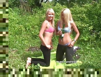 Hot Outdoor Foursome With A Duo of Horny Blonde Teens