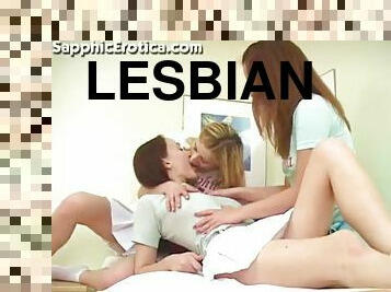 Three horny lesbians make out before fingering each other's pussies