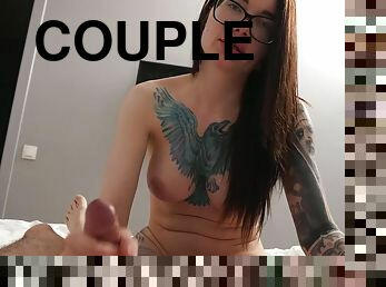 Nerdy babe with tattoos loves a hard cock