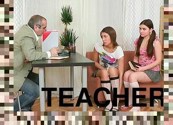 Leyla and Kristy join their old teacher for threesome