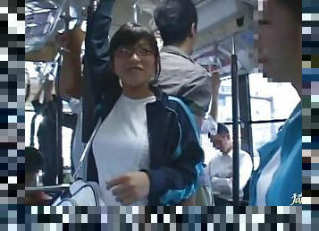 Japanese Babe In Glasses Gets Ass Fucked in A Public Bus