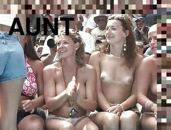 Angelic babes flaunt their sexy figures in an outdoors bikini contest