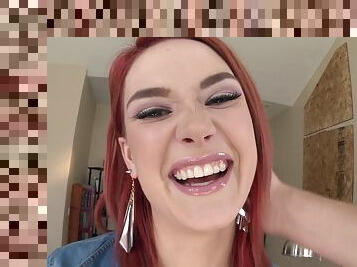 Big-breasted redhead Siri blows and gets her meaty pussy smashed