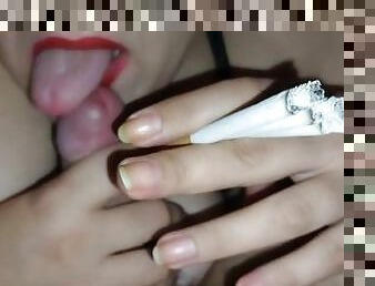 Smoking three cigarettes and sucking dick
