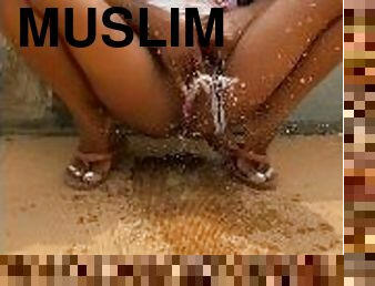 Muslim maid uses her super squirting skills OUTDOORS to clean very dirty floor