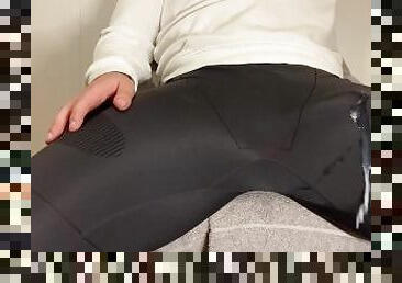 Huge cock shoots massive cum load hands free in tight pants