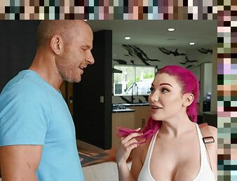 Busty pink haired chick Lily Lou wants to be fucked by her roommate
