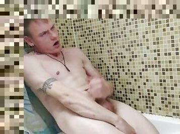 Cool fellow jerk off in bathroom with vibrator