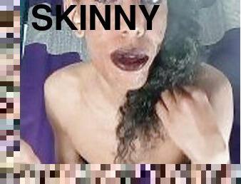 Skinny tras smokes fetish and play with her Cock
