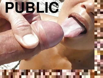 Public beach facial cumshot