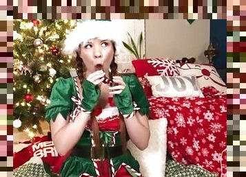 Santa's slutty little helper found a naughty surprise under the Christmas tree