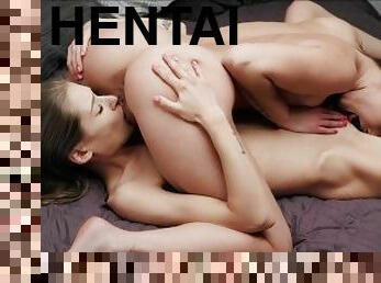 lesbo-lesbian, hentai, naamalla-istuminen, dominointi