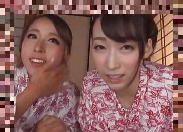 POV video with two hot Japanese chicks riding a friend's dick