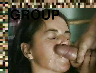 teta-grande, tiro-ao-alvo, sexo-em-grupo, engolindo, puta-slut, suja, puta, facial, ejaculação, excitante