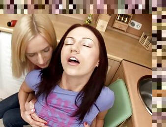 Two slutty babes are having a lesbian sex for the first time