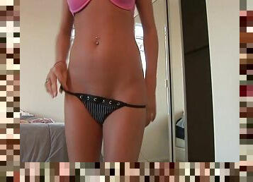 Beautiful Solo Model Shades Off Her Thong Displaying Her Pussy