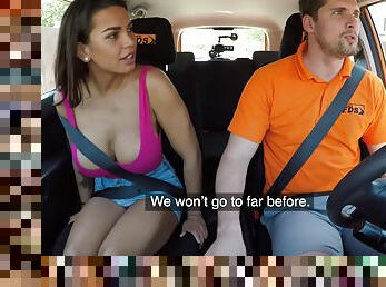 Rough fucking in the car with sweet amateur Chloe Lamour with nice tits