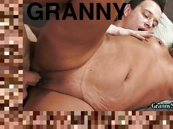 Sweet granny humped by big white knob in wet snatch hole