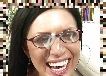 Eva Angelina facial on her glasses