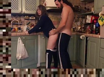 Busty wife gets fucked around the house in the middle of the kitchen!