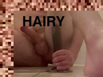 Hairy twink rides BBC dildo for the first time in the shower