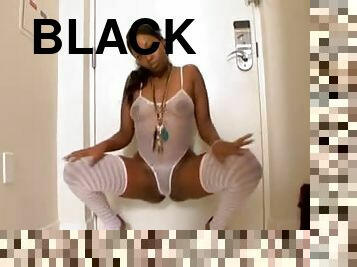 Black girl in a hotel room teases solo