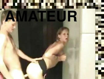 Hot blonde amateur girlfriend sucks and fucks in her bathroom
