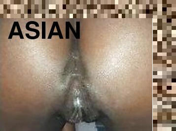 asiatisk, røv, fisse-pussy, amatør, anal, ibenholt, hjemmelavet, creampie, ridning, dildo