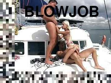 Blonde bombshell ka Balls satisfies two men on a yacht