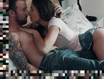 Tattooed dude likes to bang Abella Danger as soon as he wakes up