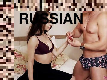 Tender porn with a pretty Russian student and her American boyfriend Zac